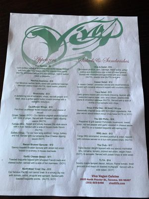 Menu front at Viva in Tacoma