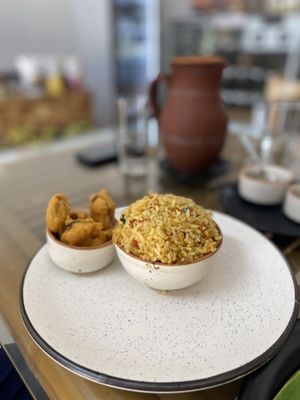 Tomato rice  at Kaani Nilam - Auroville in Viluppuram