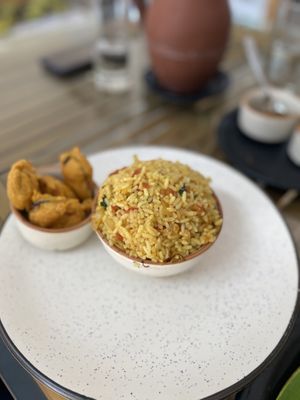 Tomato rice  at Kaani Nilam - Auroville in Viluppuram