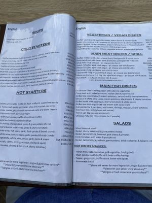 Menu  at Tipico in Rovinj