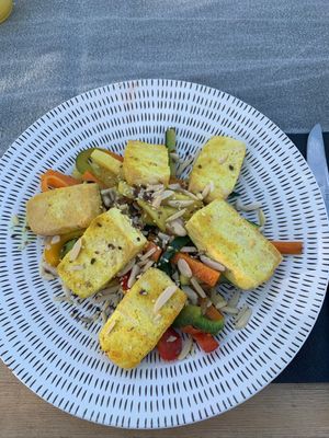 Baked tofu with julienned vegetables at Tipico in Rovinj