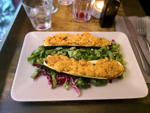 stuffed courgettes on leaf salad at Tipico in Rovinj