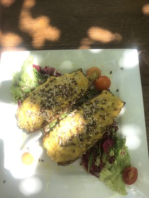 Stuffed aubergine with Risotto on grillen vegetables at Tipico in Rovinj