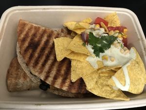 Vegan quesadillas filled with chili sin carne at Soepp in Alkmaar