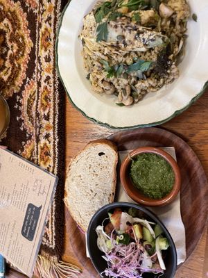 Vegan risotto and bread dips  at Soepp in Alkmaar