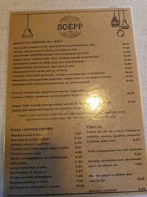 Menu at Soepp in Alkmaar