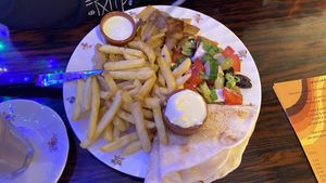 Doner dish with greek salad (vegan feta!)  at Soepp in Alkmaar