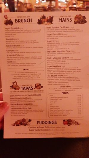 Vegan menu at The Cosy Club in Salisbury