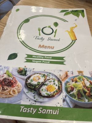 Menu - vegan options listed   at USM - Tasty Samui in Koh Samui