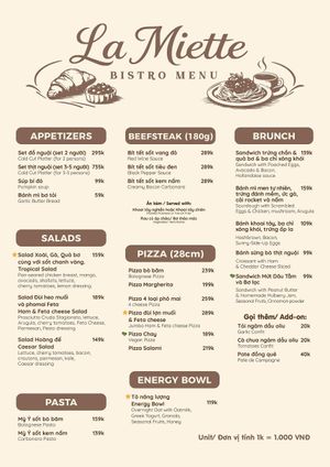 Explore our menu featuring artisan pastries, brunch, pizzas, salads and freshly prepared dishes. at La Miette Bakery & Bistro in Ninh Binh