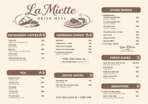 Discover our specialty coffee, fresh juices, smoothies, tea and handcrafted beverages. at La Miette Bakery & Bistro in Ninh Binh