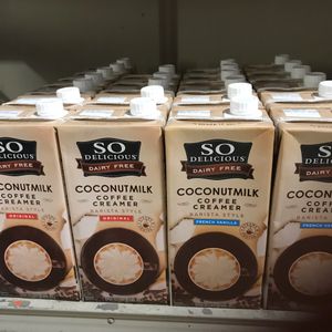 Soy coffee creamers at Mercado Santa Carmela in Cabo San Lucas