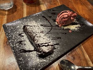 Vegan brownie and sorbet  at The Office in Chamonix