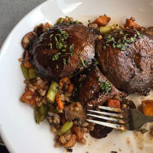 portobello mushroom steaks with squash and asparagus.  at Silver Diner in Cherry Hill