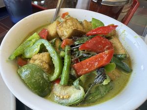 Green curry w fried tofu  at Sang Dao Restaurant in San Diego