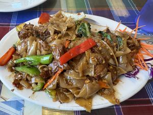 Drunken noodle w mock duck  at Sang Dao Restaurant in San Diego