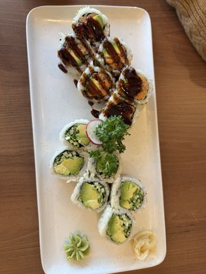 Avocado & Yam Rolls and Cucumber & Avocado Rills. - All Vegan  at BADA SUSHI in Acton