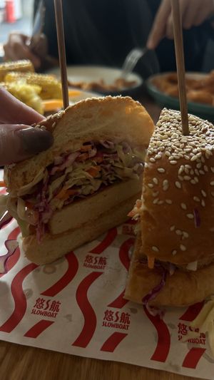 Tofu burger with slaw  at Slow Boat DSK Taproom in Beijing