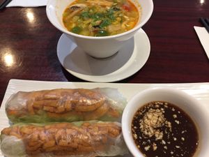Fresh roll and vegan Tom Yum soup at Asian Stars in Nepean