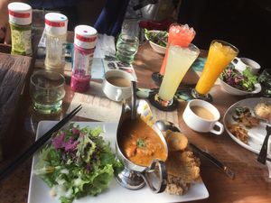 Lunch set: curry with salad, soup, drink and a dessert. at 6889cafe in Tokyo