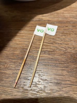 Flags that came in food to identify vegan  at Wahaca Paddington in London