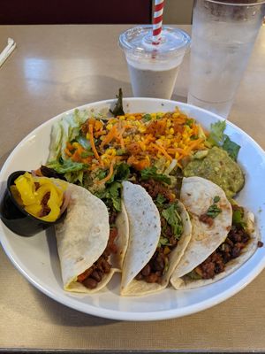 Meatless Taco Bowl and soy/oat milkshake at Silver Diner in Waldorf