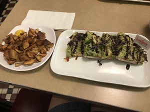 Avo toasty and hash browns (with mustards)  at BWI - Silver Diner - CB in Baltimore