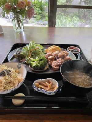 Karaage teishoku  at Vegetable Cafe Sorafune in Kamakura
