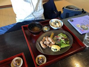 Fried soy meat set meal at Vegetable Cafe Sorafune in Kamakura