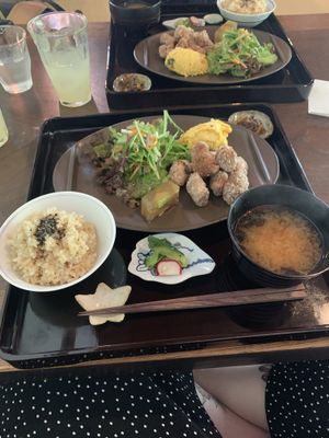 Fried tofu set & homemade yuzu juice (lemonade) at Vegetable Cafe Sorafune in Kamakura