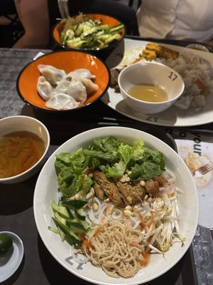 vegan bbq pork noodles & specialty bbq pork & patty with rice!   at Moon Chay Vegetarian in Singapore