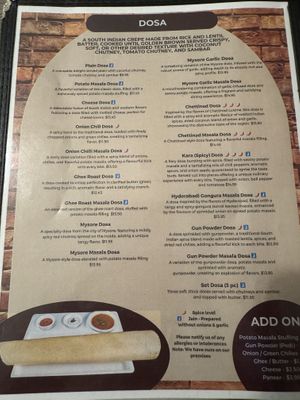 Menu  at Dosa Den in Brampton
