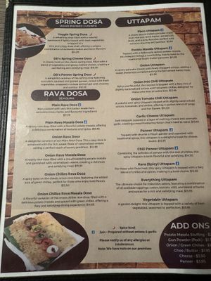 Menu  at Dosa Den in Brampton