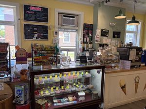 The inside, with vegan options listed on the blackboard.  at The Saco Scoop in Saco