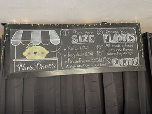 Sizes and prices  at Mama Crino's Italian Ice in Brookings