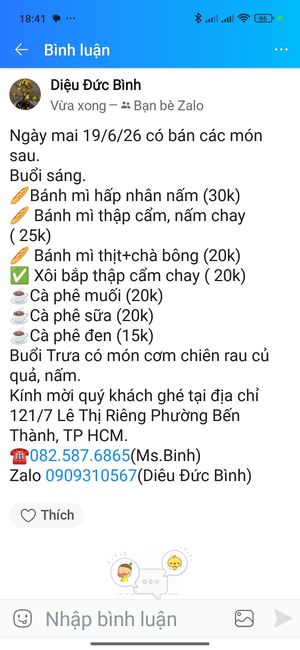 Menu at An Tinh Vegan Food  in Ho Chi Minh City