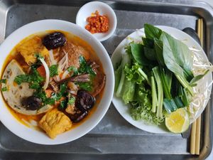 Bún bò Huế chay Vegetarian Hue-style beef noodle soup at An Tinh Vegan Food  in Ho Chi Minh City