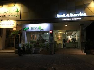 Out the front of Banana leaf and Bali Berries at Banana Leaf Vegan Thai Fusion in Canggu