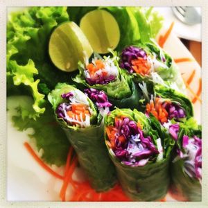 The appetizer Fresh Vegetable Rolls.  at Banana Leaf Vegan Thai Fusion in Canggu