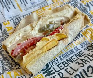 Hummus fries sandwich  at Malak Al Tawouk - Business Bay ملك الطاووق in Dubai