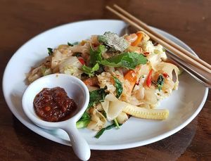 Pad Kee Mao. The sauce is outstanding. Ask for it with every order. at May Kaidee Chiang Mai in Chiang Mai