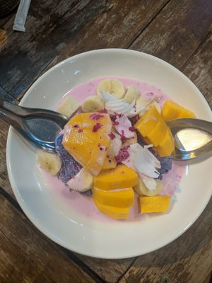 Mango and banana sticky rice at May Kaidee Chiang Mai in Chiang Mai