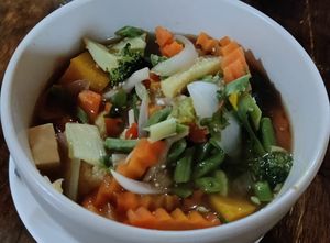 Kaeng laos mixed vegetables and mushroom curry at May Kaidee Chiang Mai in Chiang Mai