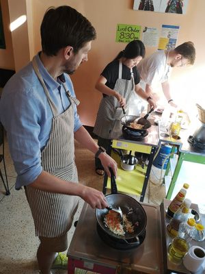 From the cookery class - action shot! at May Kaidee Chiang Mai in Chiang Mai
