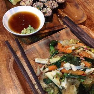 noodle salad and sushi at May Kaidee Chiang Mai in Chiang Mai