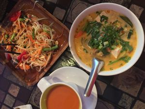 February 2017 Som Tam salad, Tom yam kun at May Kaidee Chiang Mai in Chiang Mai
