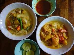 green and massaman curries from cooking course at May Kaidee Chiang Mai in Chiang Mai