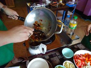 making curry paste from cooking course at May Kaidee Chiang Mai in Chiang Mai