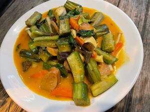 egg plant with vegan sausage at May Kaidee Chiang Mai in Chiang Mai