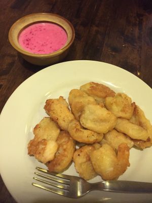 Banana fritters with coconut sauce  at May Kaidee Chiang Mai in Chiang Mai